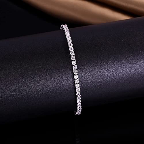 GMESME 18K White Gold Plated Cubic Zirconia Classic Tennis Bracelet 7.5 Inch