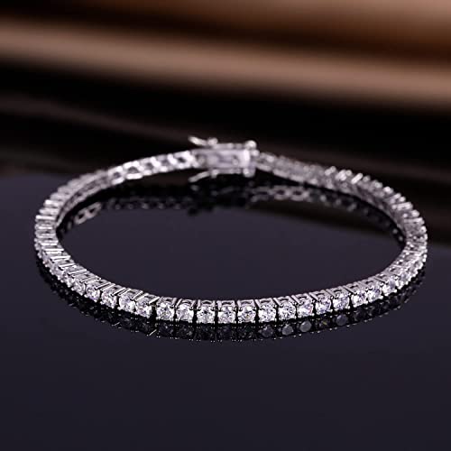 GMESME 18K White Gold Plated Cubic Zirconia Classic Tennis Bracelet 7.5 Inch