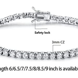 GMESME 18K White Gold Plated Cubic Zirconia Classic Tennis Bracelet 7.5 Inch