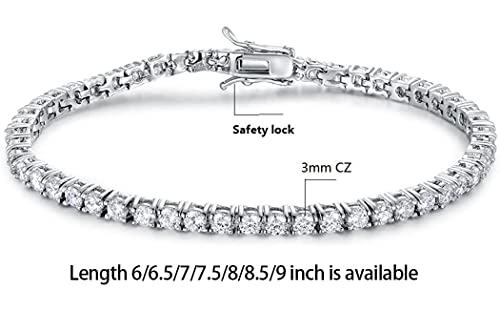 GMESME 18K White Gold Plated Cubic Zirconia Classic Tennis Bracelet 7.5 Inch