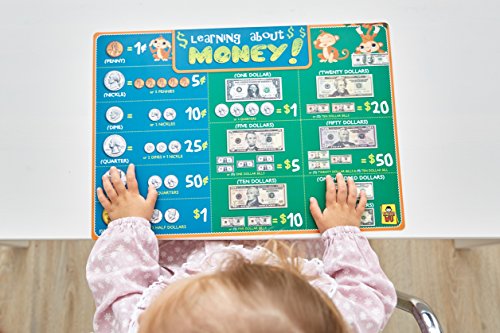 UNCLE WU Learning About Money Placemats - Early Childhood Education Materials Preschool -16 x 12 inch Waterproof Poster