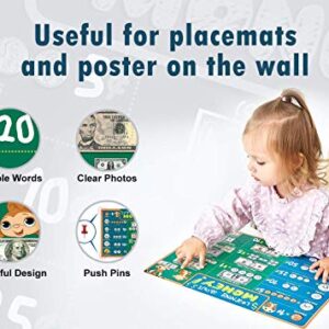 UNCLE WU Learning About Money Placemats - Early Childhood Education Materials Preschool -16 x 12 inch Waterproof Poster