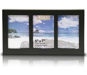 klikel 3 photo collage solid black wood picture frame - 3 opening 5 x 7 picture slots