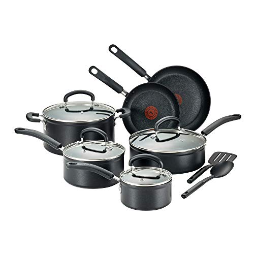 T-fal Advanced Nonstick Cookware Set 12 Piece Pots and Pans, Dishwasher Safe Black