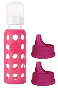 lifefactory glass baby bottle 9oz and 2 transitioning sippy caps (raspberry)