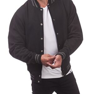 Pro Club Men's Varsity Fleece Baseball Jacket, Black/Black, 5X-Large