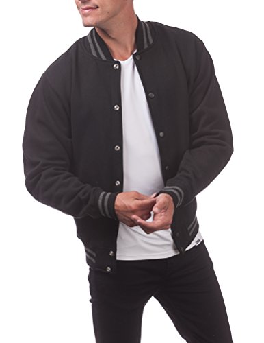 Pro Club Men's Varsity Fleece Baseball Jacket, Black/Black, 5X-Large