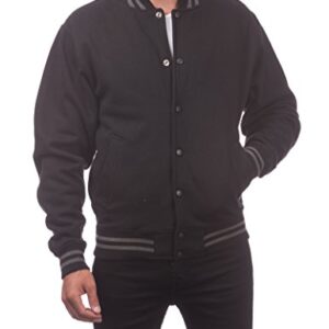 Pro Club Men's Varsity Fleece Baseball Jacket, Black/Black, 5X-Large