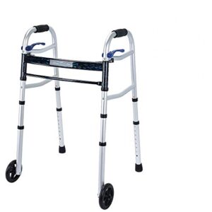 compact folding walker for seniors by health line massage products, standard walker with 5 inch wheels and trigger release, mobility aids walker supports up to 350 lbs (ski glides included)
