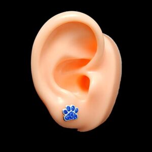 925 Sterling Silver Sapphire Blue Crystal Paw Print Stud Earrings 18872 (Nickel Free)