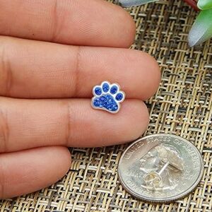 925 Sterling Silver Sapphire Blue Crystal Paw Print Stud Earrings 18872 (Nickel Free)