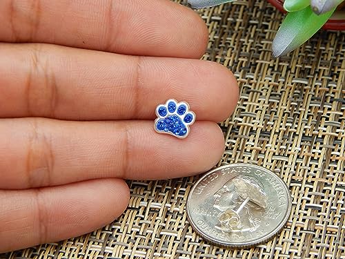 925 Sterling Silver Sapphire Blue Crystal Paw Print Stud Earrings 18872 (Nickel Free)