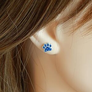 925 Sterling Silver Sapphire Blue Crystal Paw Print Stud Earrings 18872 (Nickel Free)