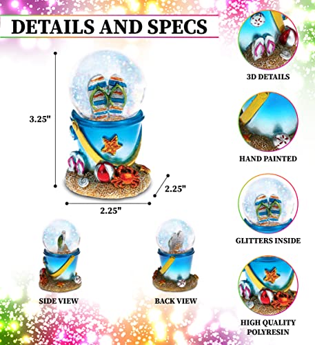 CoTa Global Cool Summer Sandals Beach Bucket Snow Globe - Water Globe Figurine with Sparkling Glitter, Collectible Novelty Ornament for Home Decor, for Birthdays and Valentine's - 45mm