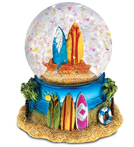 CoTa Global Cool Summer Surf Boards Snow Globe - Water Globe Figurine with Sparkling Glitter, Collectible Novelty Ornament for Home Decor, for Birthdays, Holiday and Valentine's - 65mm