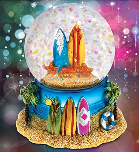 CoTa Global Cool Summer Surf Boards Snow Globe - Water Globe Figurine with Sparkling Glitter, Collectible Novelty Ornament for Home Decor, for Birthdays, Holiday and Valentine's - 65mm