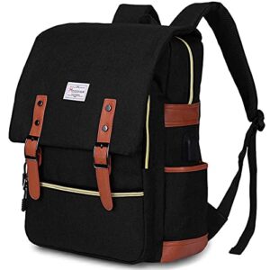 modoker vintage laptop backpack for women men,travel backpacks with usb charging port fashion backpack fits 15.6inch notebook, black