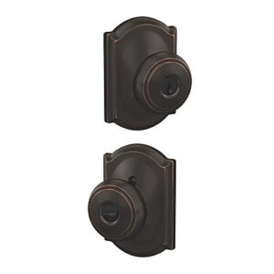 SCHLAGE F51A AND 716 CAM Andover Knob with Camelot Trim Keyed Entry Lock, Aged Bronze