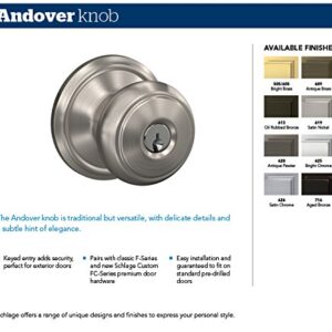 SCHLAGE F51A AND 716 CAM Andover Knob with Camelot Trim Keyed Entry Lock, Aged Bronze