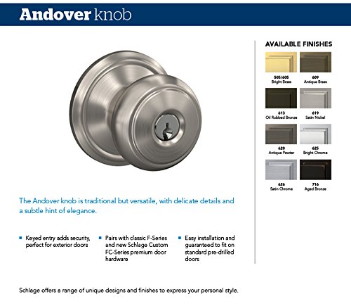 SCHLAGE F51A AND 716 CAM Andover Knob with Camelot Trim Keyed Entry Lock, Aged Bronze