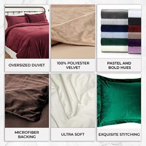 Tribeca Living VENICEDUVET Venice Velvet Oversized Solid Duvet Set, 3pieces, Queen, Burgundy