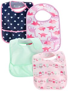 simple joys by carter's baby 4- pack feeder bibs, dino/owls/mint/navy hearts, one size