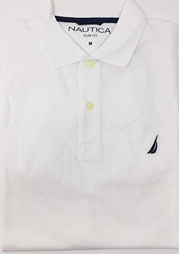 Nautica Men's Mesh Polo Shirt Slim Fit (Medium, Corn) White