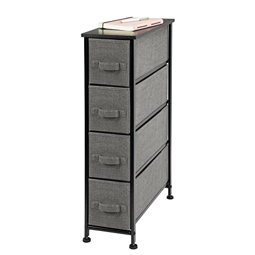 mDesign Narrow Dresser Storage Tower Stand with 4 Removable Fabric Drawers - Steel Frame, Wood Top Organizer for Bedroom, Entryway, Closet - Lido Collection - Charcoal Gray