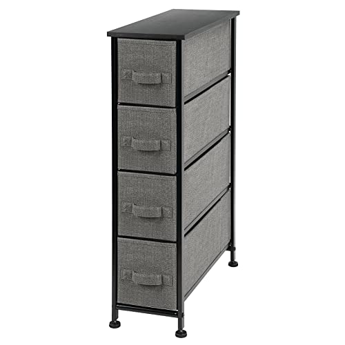 mDesign Narrow Dresser Storage Tower Stand with 4 Removable Fabric Drawers - Steel Frame, Wood Top Organizer for Bedroom, Entryway, Closet - Lido Collection - Charcoal Gray