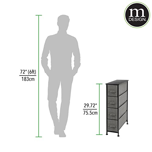 mDesign Narrow Dresser Storage Tower Stand with 4 Removable Fabric Drawers - Steel Frame, Wood Top Organizer for Bedroom, Entryway, Closet - Lido Collection - Charcoal Gray