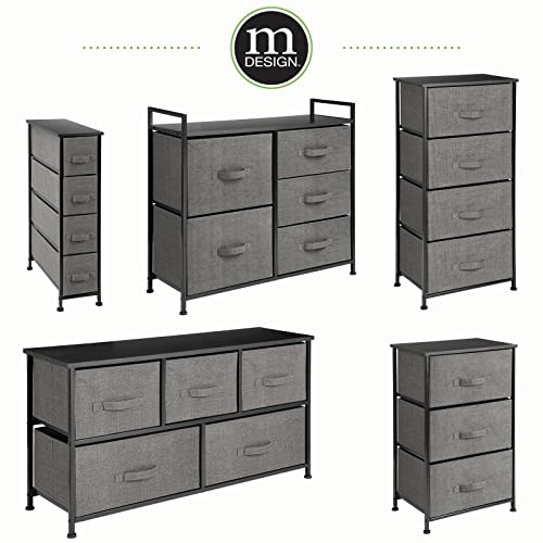 mDesign Narrow Dresser Storage Tower Stand with 4 Removable Fabric Drawers - Steel Frame, Wood Top Organizer for Bedroom, Entryway, Closet - Lido Collection - Charcoal Gray