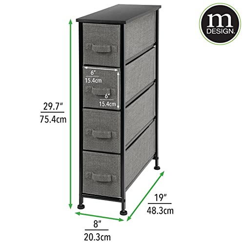 mDesign Narrow Dresser Storage Tower Stand with 4 Removable Fabric Drawers - Steel Frame, Wood Top Organizer for Bedroom, Entryway, Closet - Lido Collection - Charcoal Gray