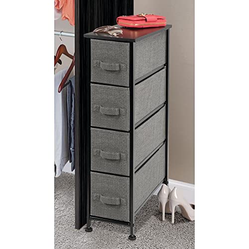 mDesign Narrow Dresser Storage Tower Stand with 4 Removable Fabric Drawers - Steel Frame, Wood Top Organizer for Bedroom, Entryway, Closet - Lido Collection - Charcoal Gray