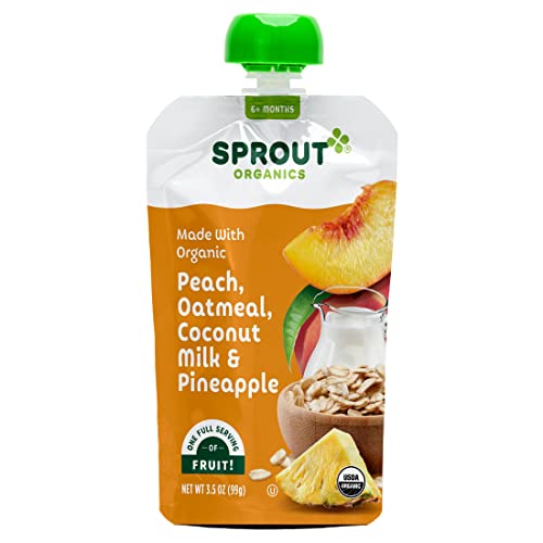 Sprout Organics, Peach, Oatmeal, Coconut Milk & Pineapple, 6+ Month Pouches, 3.5 oz (12-count)