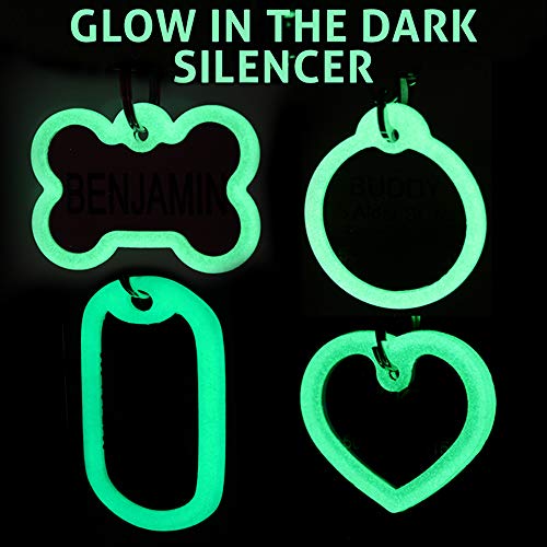 GoTags Personalized Dog Tags in Stainless Steel, Includes Glow in The Dark Tag Silencer to Reduce Noise and Protect Tag and Engraving, No Noise, Quiet Pet Tags, 2 Side Engraving, (Bone Shape)