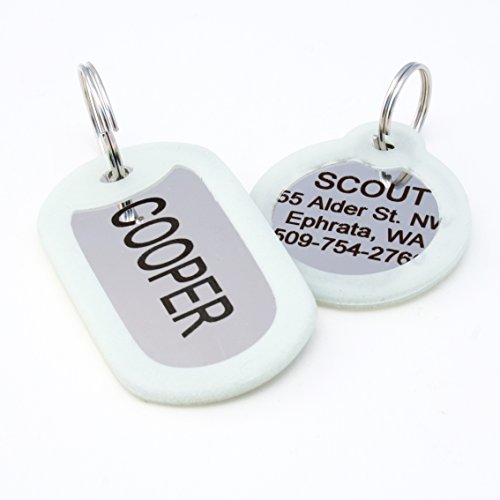 GoTags Personalized Dog Tags in Stainless Steel, Includes Glow in The Dark Tag Silencer to Reduce Noise and Protect Tag and Engraving, No Noise, Quiet Pet Tags, 2 Side Engraving, (Bone Shape)