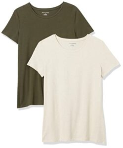 amazon essentials women's classic-fit short-sleeve crewneck t-shirt, pack of 2, olive/oatmeal heather, x-large