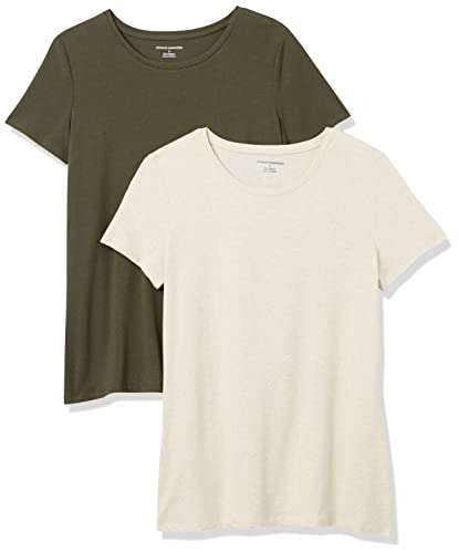 Amazon Essentials Women's Classic-Fit Short-Sleeve Crewneck T-Shirt, Pack of 2, Olive/Oatmeal Heather, X-Large