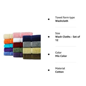 Luxury Hotel & Spa Collection Highly Absorbent, quick dry 100% Turkish Cotton 700 GSM, Eco friendly Towel, For Bathroom, Gymand Kitchen Dobby Border Soft Towel Set (Mix Color, Wash Cloths - Set of 12)