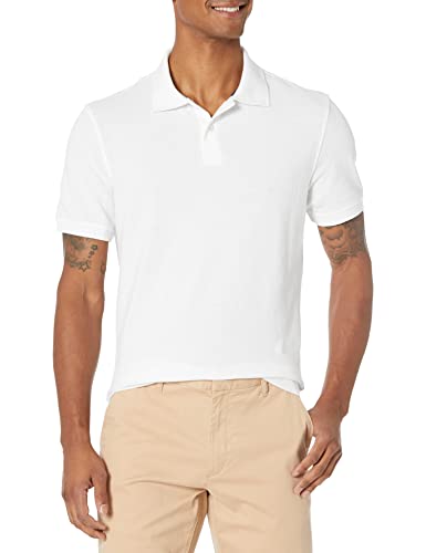 Amazon Essentials Men's Slim-Fit Cotton Pique Polo Shirt, White, Small