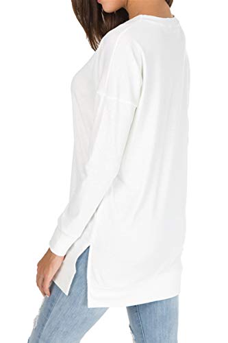 levaca Womens Fall Long Sleeve Sweatshirt Side Split Loose Casual Tunic Tops White L