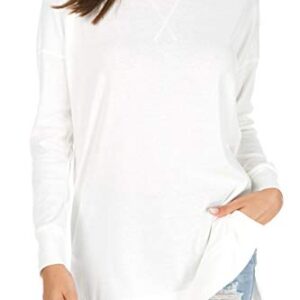 levaca Womens Fall Long Sleeve Sweatshirt Side Split Loose Casual Tunic Tops White L