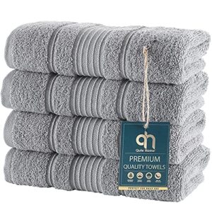 qute home 4-piece hand towels set, 100% turkish cotton premium quality towels for bathroom, quick dry soft and absorbent turkish towel, set includes 4 hand towels (grey)
