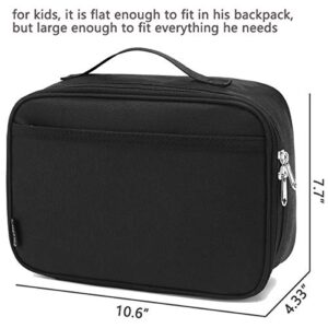 FlowFly Kids Lunch box Insulated Soft Bag Mini Cooler Back to School Thermal Meal Tote Kit for Girls, Boys, Black