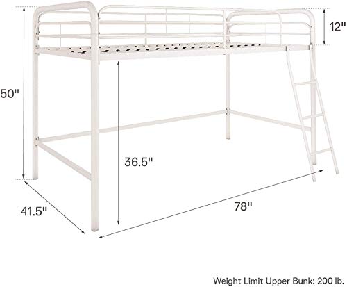 DHP Jett Junior Twin Metal Loft Bed, White