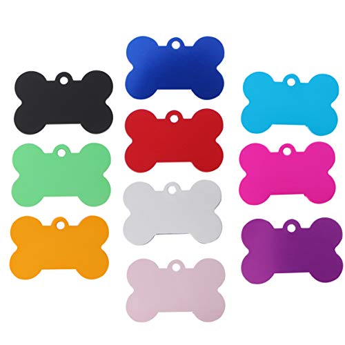 UEETEK 10 Pcs 38MM Pet ID Tag Bone Shape Double Sided Dog Cat Pet Name Phone Number ID Tag