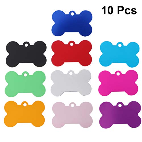 UEETEK 10 Pcs 38MM Pet ID Tag Bone Shape Double Sided Dog Cat Pet Name Phone Number ID Tag