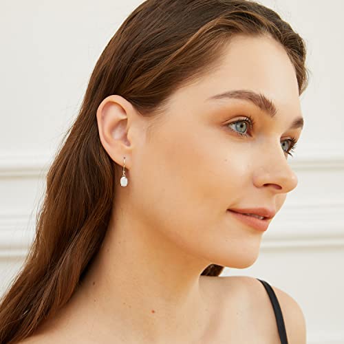 Leveback Dangle Earrings Created White Oval Opal 6x8mm for Women Teen Girls Nickel Free 18k White Gold Plated OPALTOP