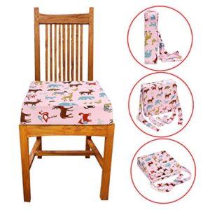 Sumnacon Chair Increasing Cushion - Baby Toddler Kids Infant Portable Dismountable Highchair Booster Cushion Washable Thick Chair Seat Cloth Strap(Pink Animal)