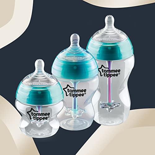Tommee Tippee Anti-Colic Baby Bottles, Slow Flow Breast-Like Nipple and Unique Anti-Colic Venting System, 9oz, 2 Count, Blue Pandas